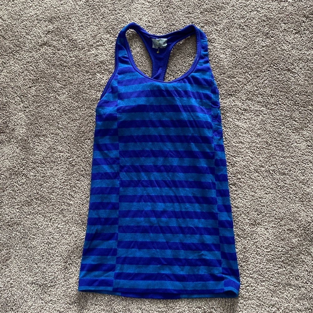 Athleta Blue Striped Racerback Tank Top Athletic Workout Yoga Activewear SIZE S